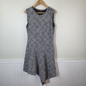 Taylor Dress Size 16 Black White Plaid Sheath Dress Fringe Trim Work Career Chic